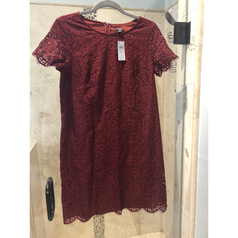 Ann Taylor Petite Red Wine Lace Short Sleeve Sheath Dress 6P NWT